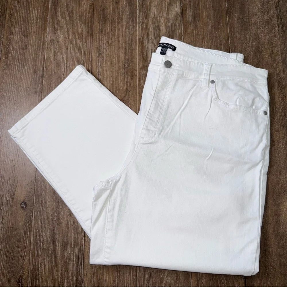 Eileen Fisher Organic Cotton Straight Leg Stretch Denim Pants White - Picture 3 of 14